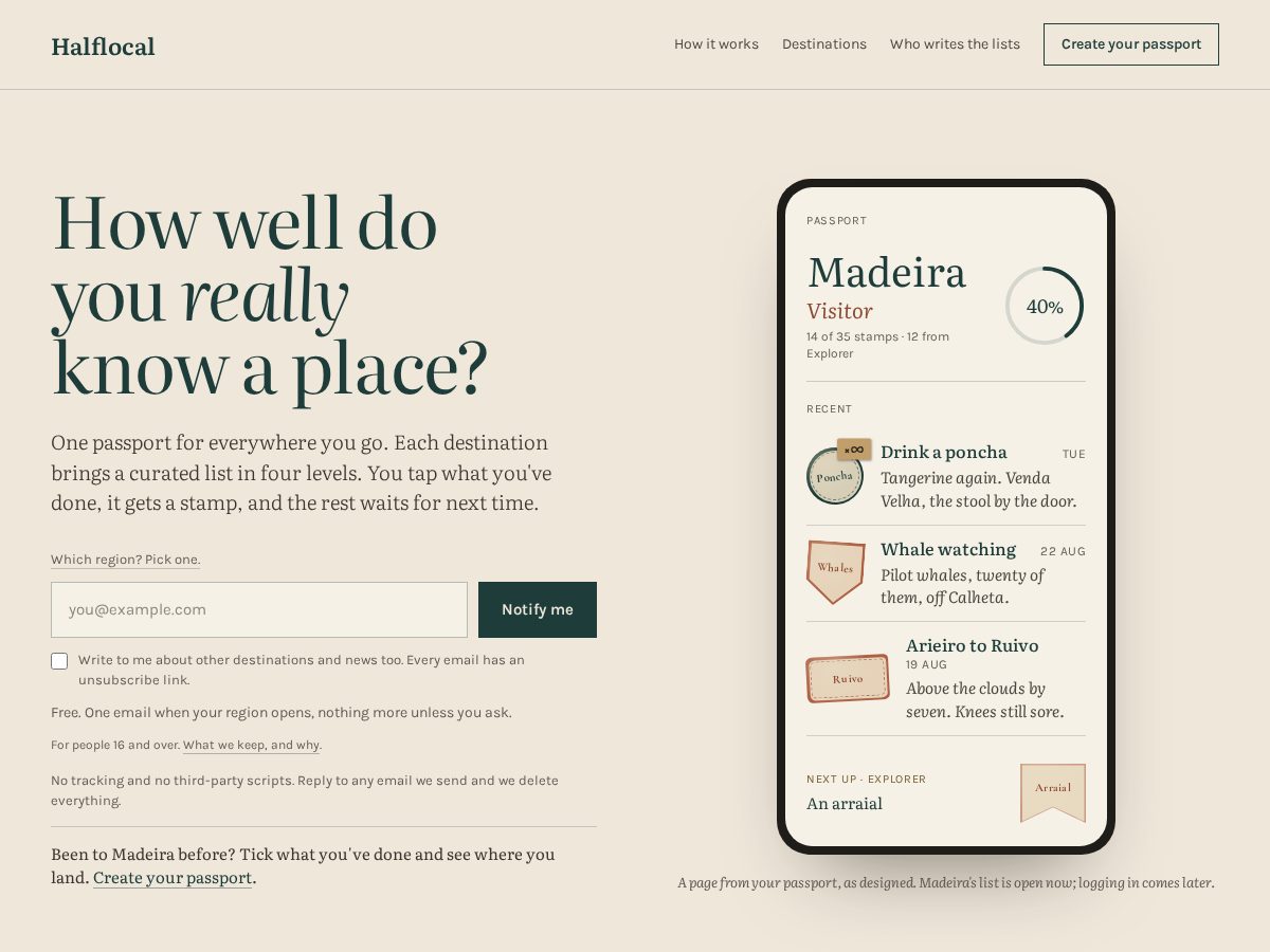 Landing-page snapshot of halflocal.app