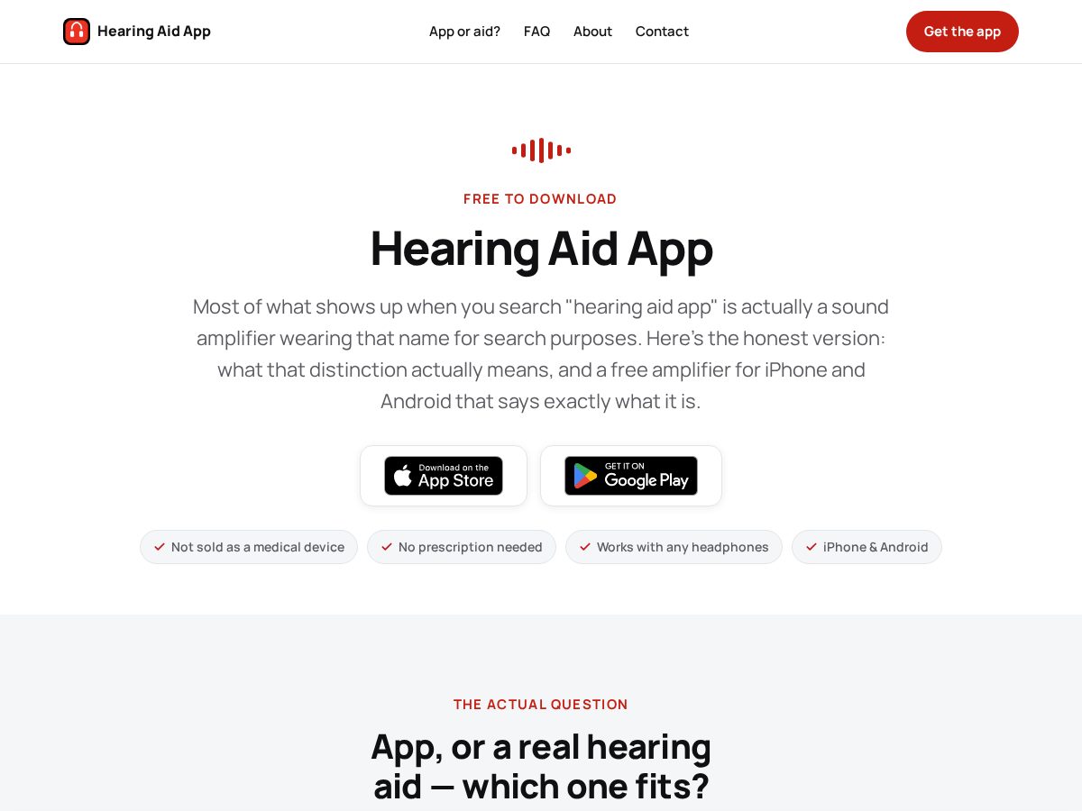 Landing-page snapshot of hearingaidapp.app