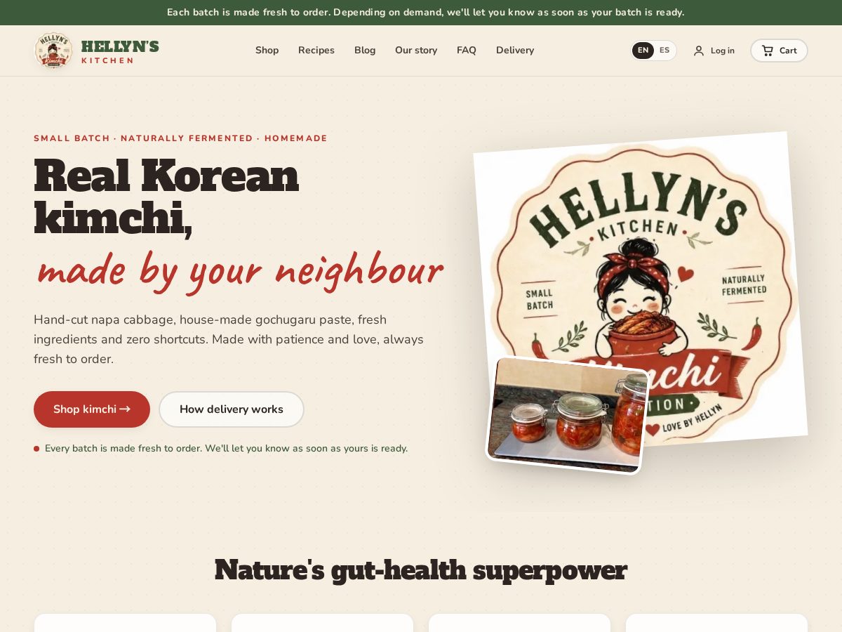 Landing-page snapshot of hellynskitchen.com