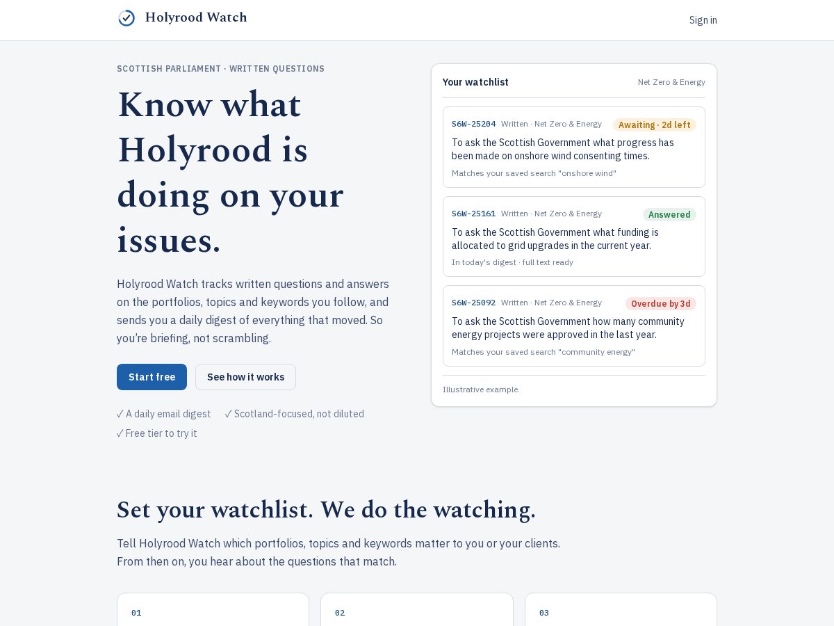 Landing-page snapshot of holyroodwatch.com