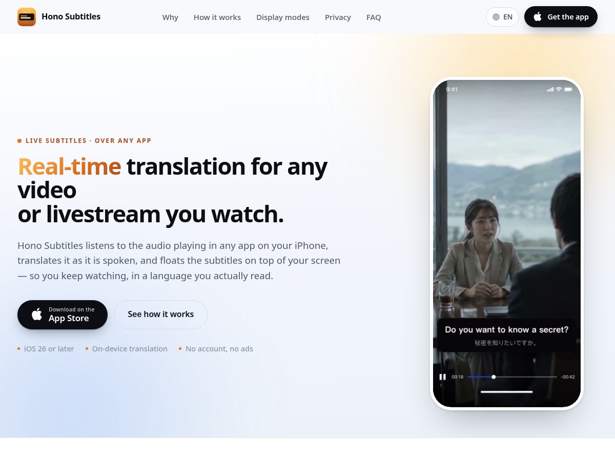 Landing-page snapshot of honoapps.com