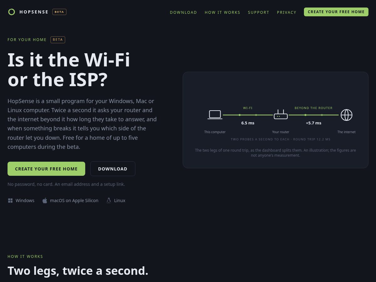 Landing-page snapshot of hopsense.net