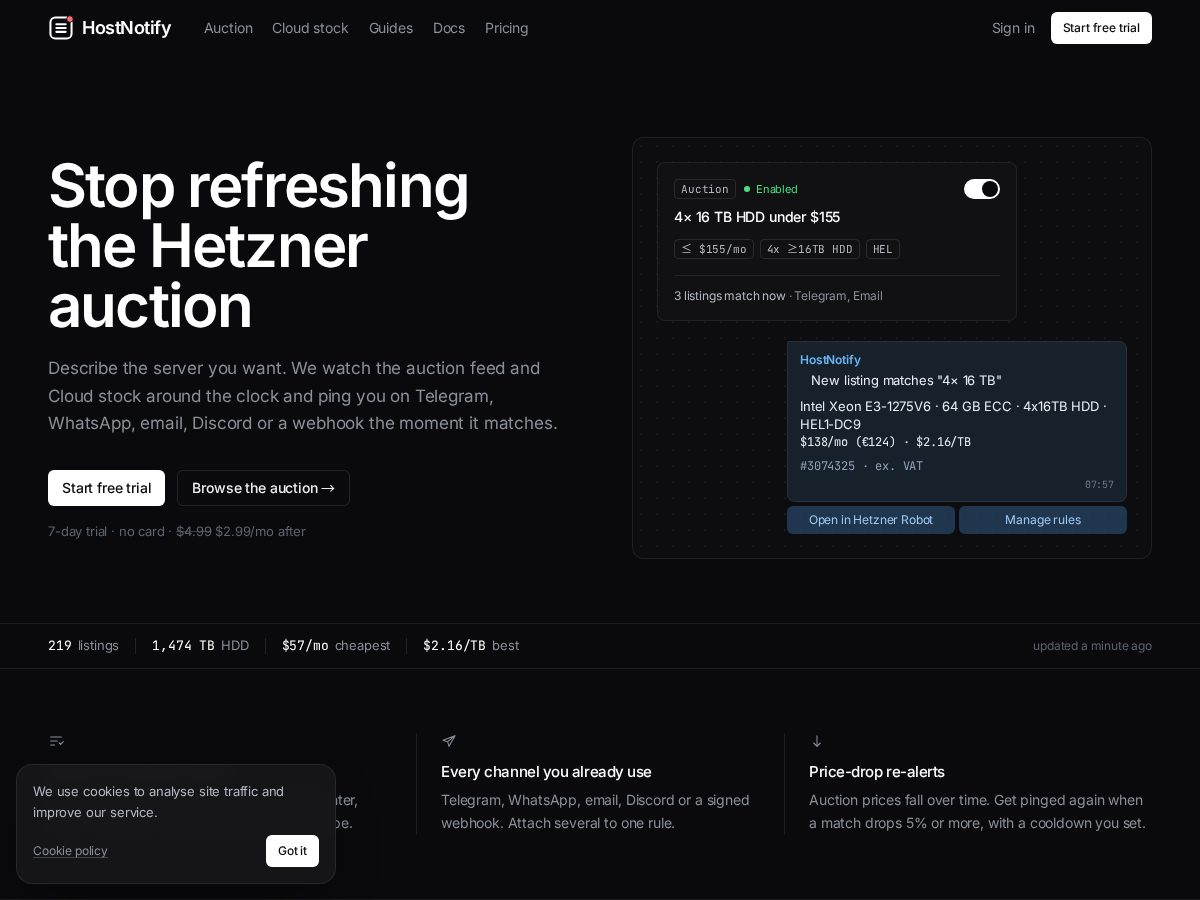 Landing-page snapshot of hostnotify.com