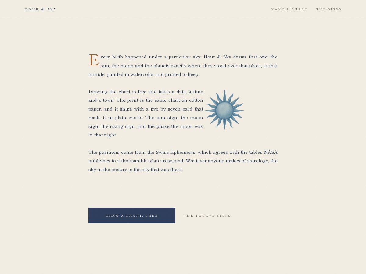 Landing-page snapshot of hourandsky.com