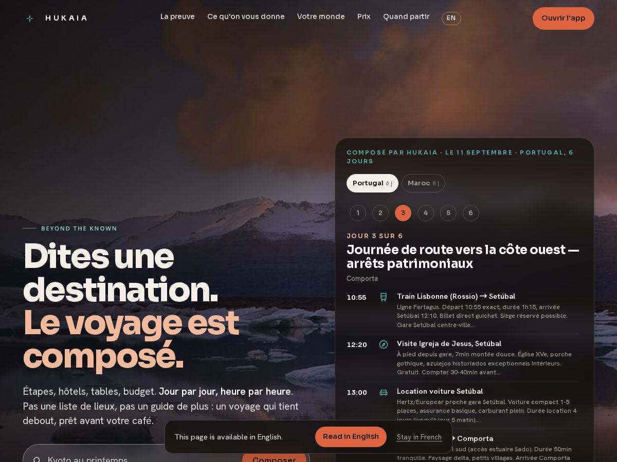 Landing-page snapshot of hukaia.com