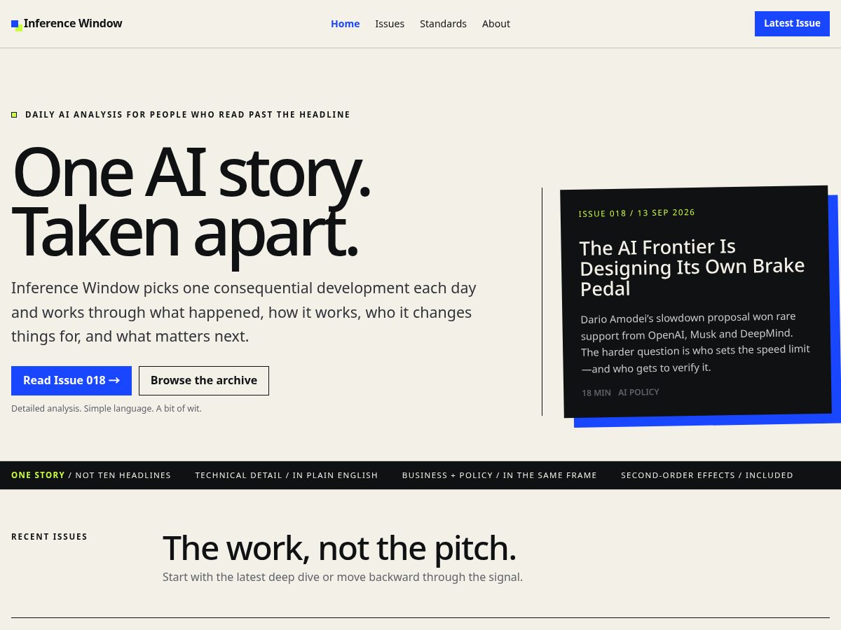 Landing-page snapshot of inferencewindow.blog