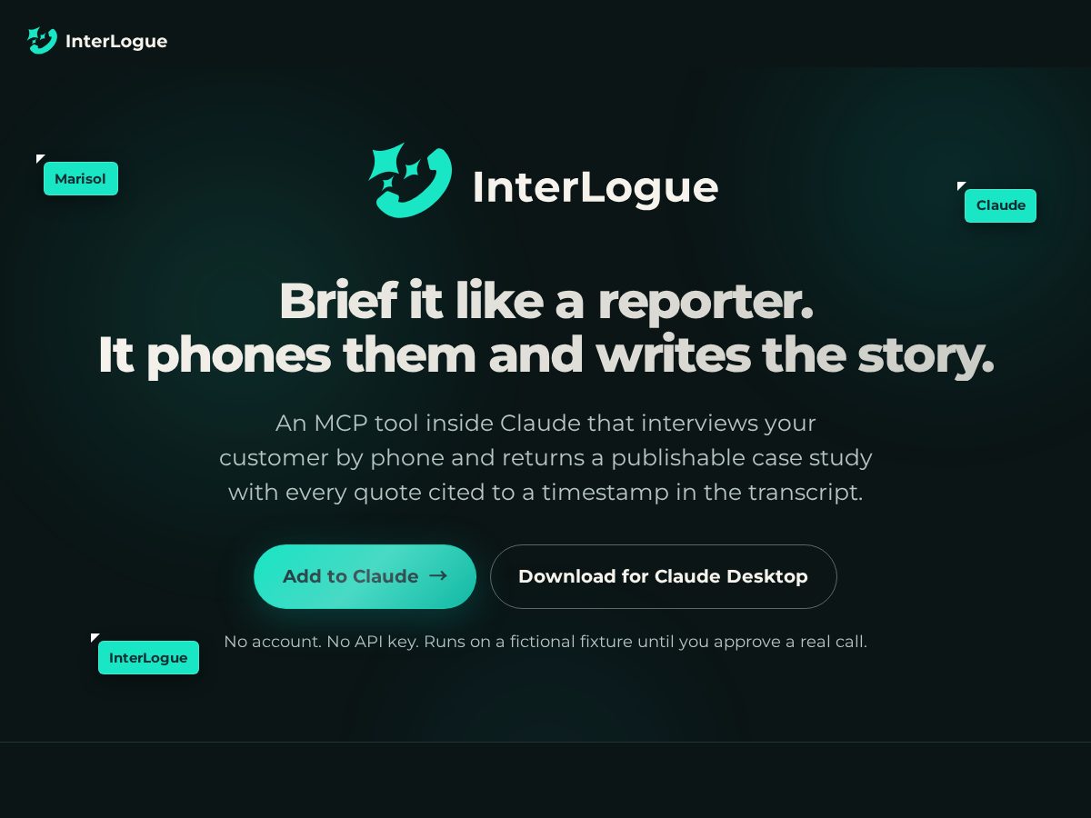 Landing-page snapshot of interloguemcp.com