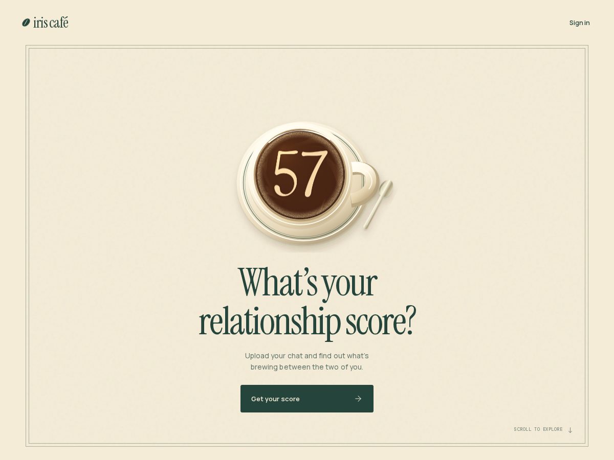 Landing-page snapshot of iriscafe.app