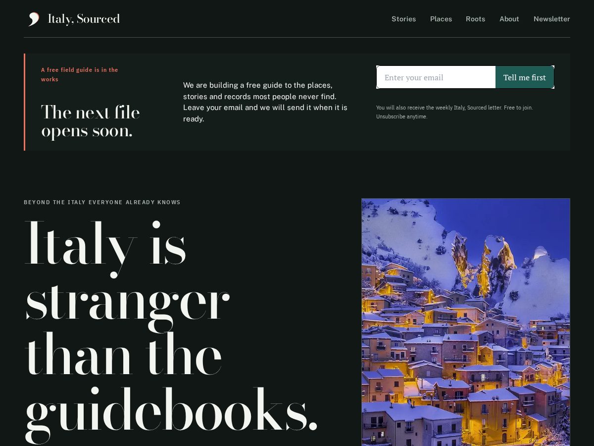 Landing-page snapshot of italysourced.com