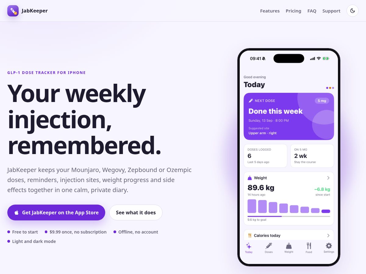 Landing-page snapshot of jabkeeper.com