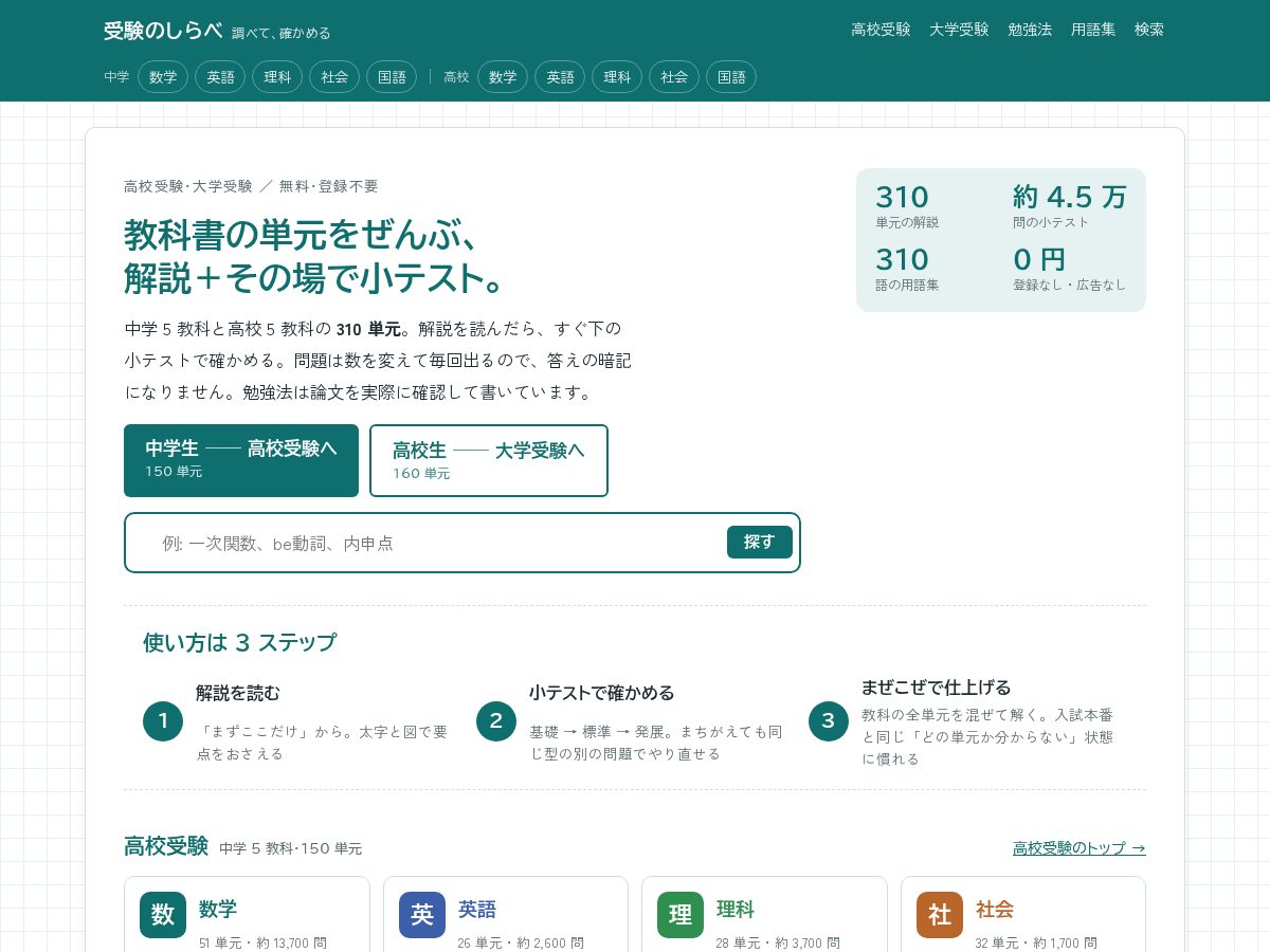 Landing-page snapshot of juken-shirabe.com