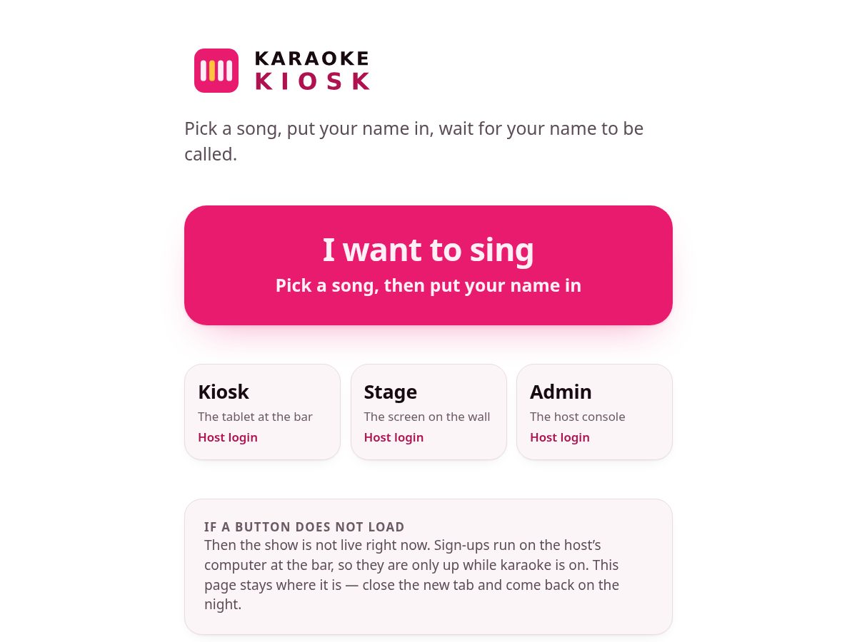 Landing-page snapshot of karaoke-kiosk.com