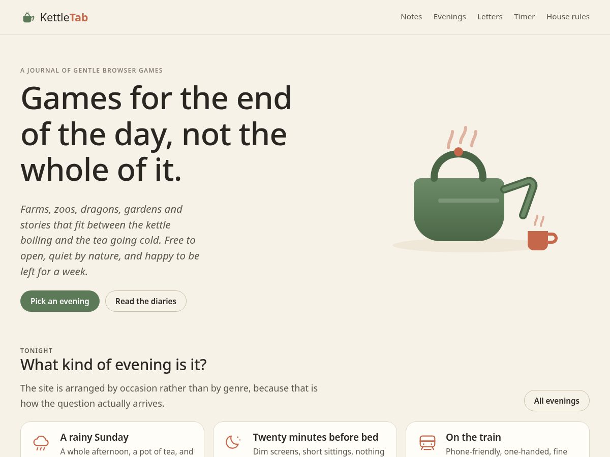 Landing-page snapshot of kettletab.com