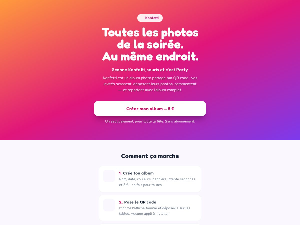 Landing-page snapshot of konfetti.photos