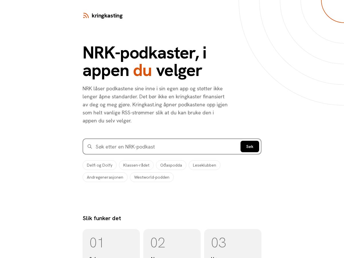 Landing-page snapshot of kringkast.ing