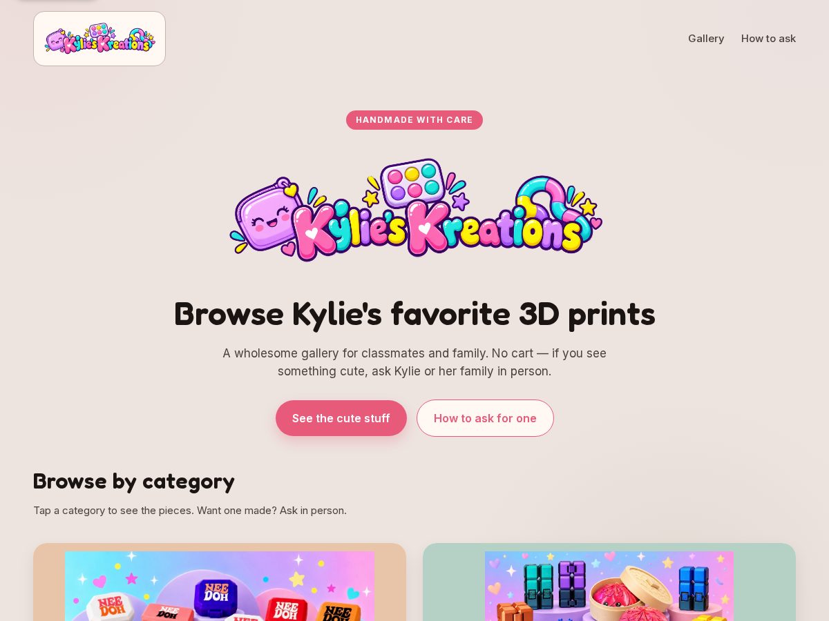 Landing-page snapshot of kylieskreation.com