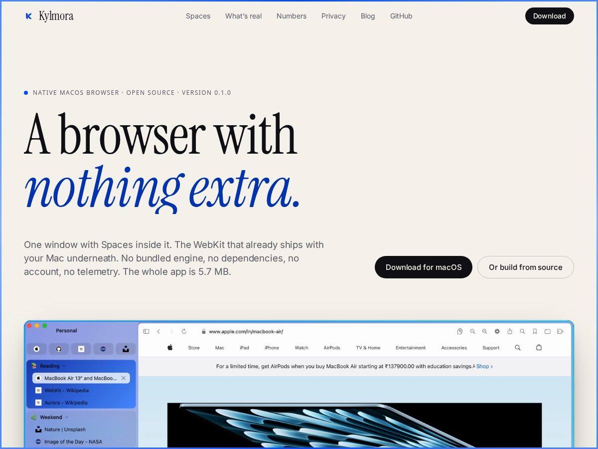 Landing-page snapshot of kylmora.com