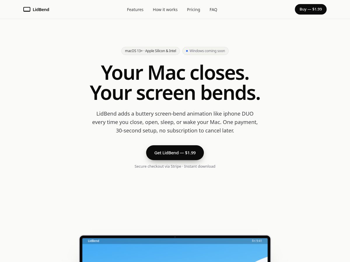 Landing-page snapshot of lidbend.com