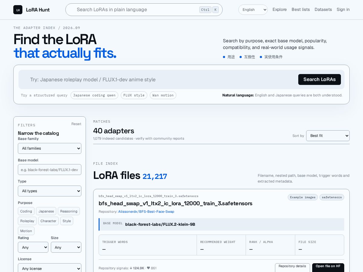 Landing-page snapshot of lora-hunt.info