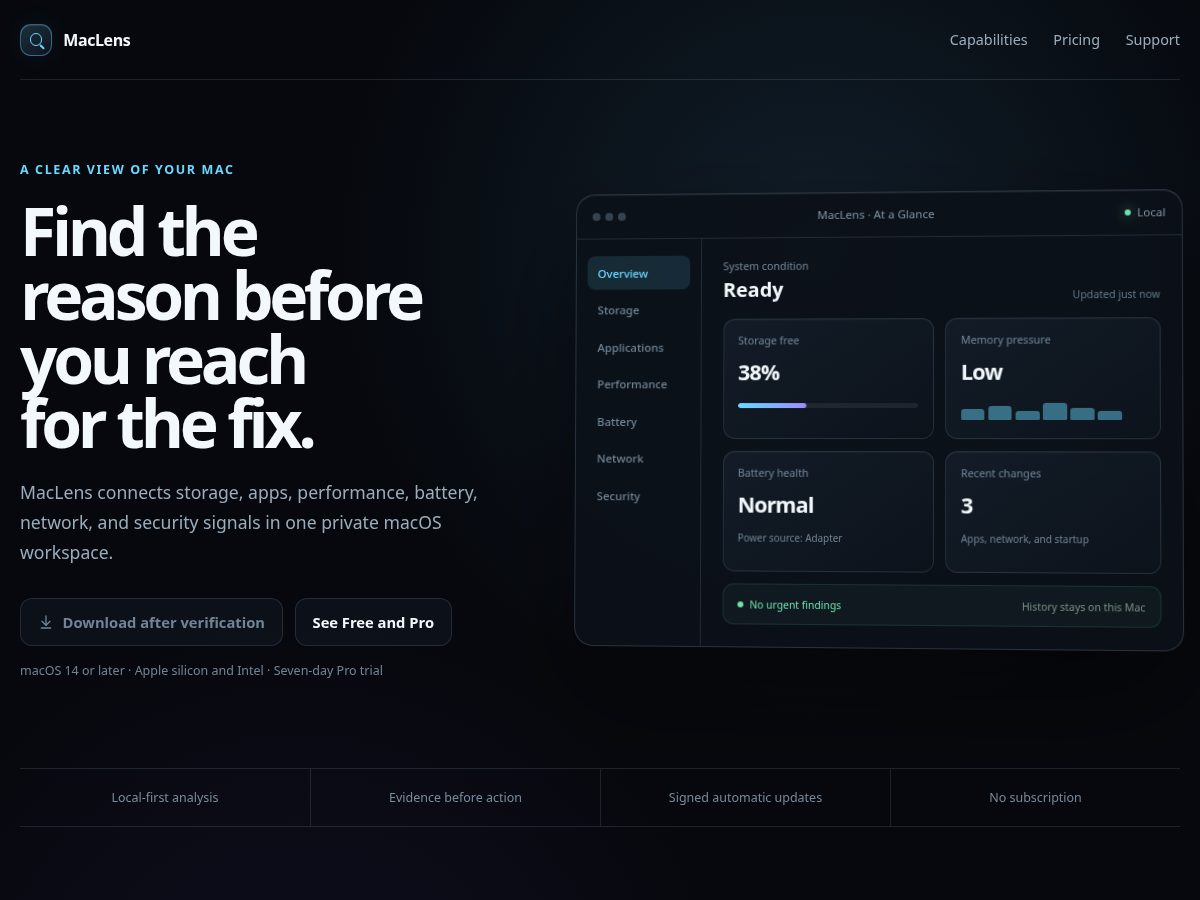 Landing-page snapshot of maclens.app
