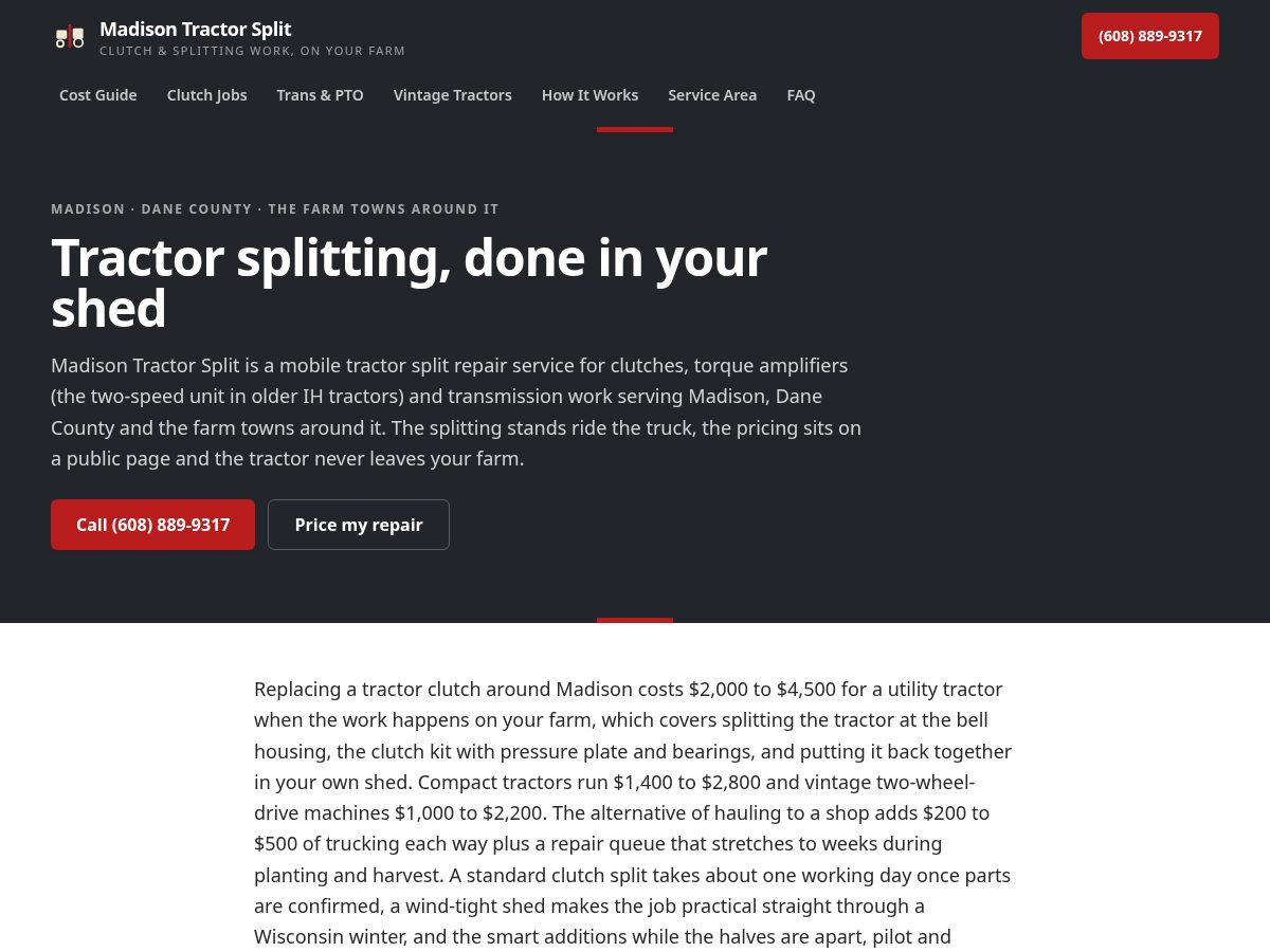 Landing-page snapshot of madisontractorsplit.com