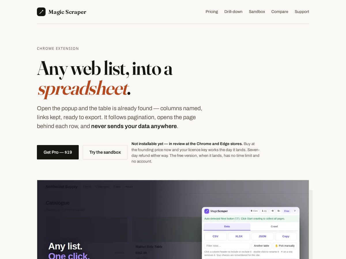 Landing-page snapshot of magicscraper.app