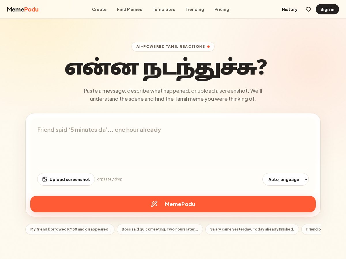Landing-page snapshot of memepodu.lol