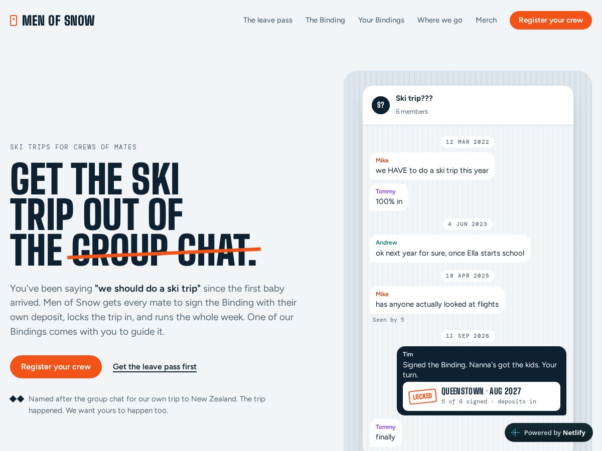 Landing-page snapshot of menofsnow.net