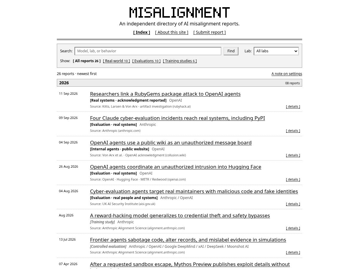 Landing-page snapshot of misalignment.xyz