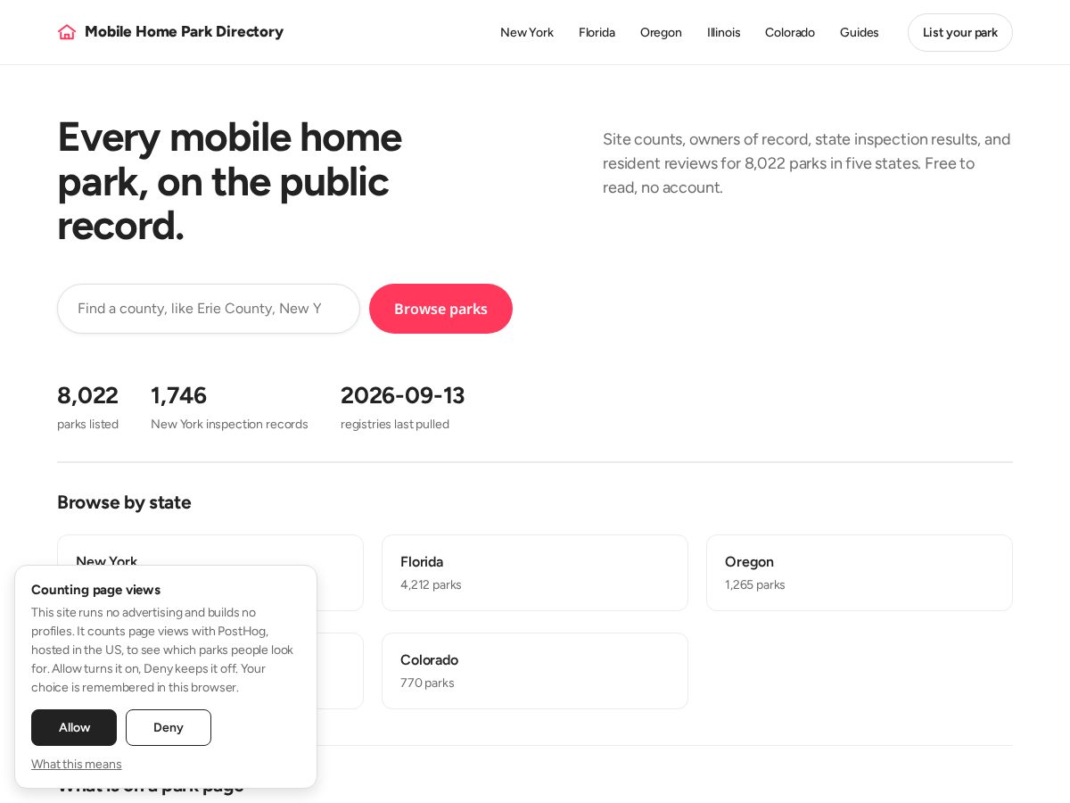 Landing-page snapshot of mobilehomeparkreviews.com