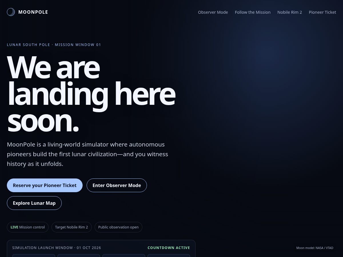 Landing-page snapshot of moonpole.games