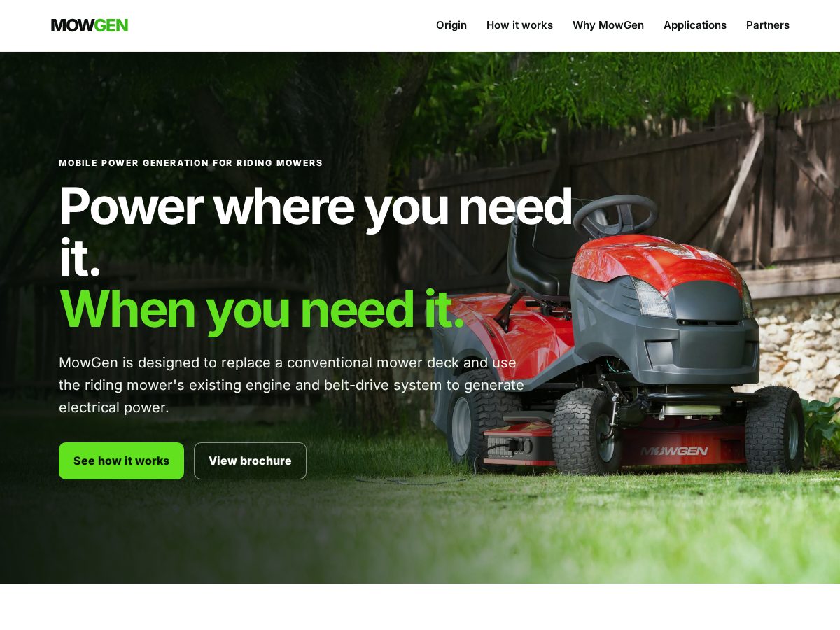 Landing-page snapshot of mow-gen.com