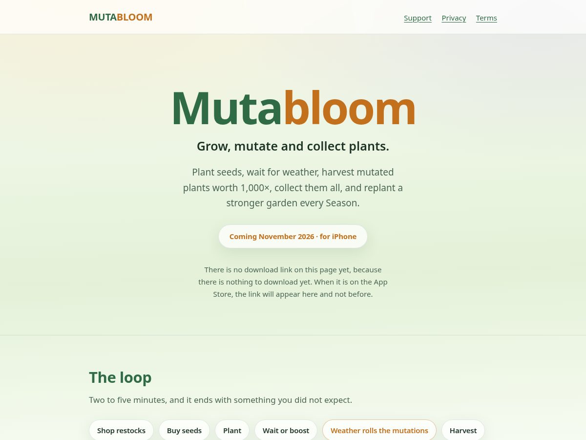 Landing-page snapshot of mutabloom.com