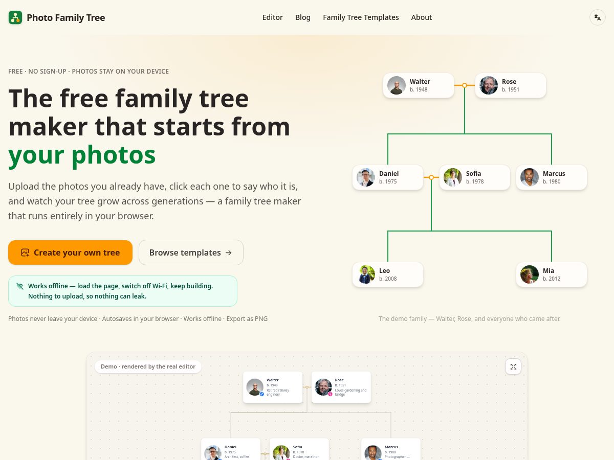 Landing-page snapshot of myphotofamilytree.com