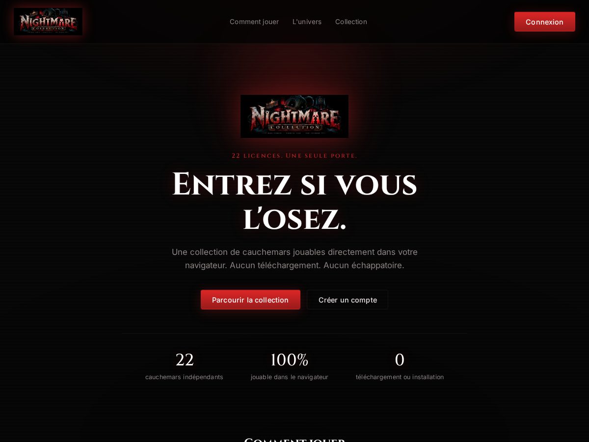 Landing-page snapshot of nightmarecollection.com
