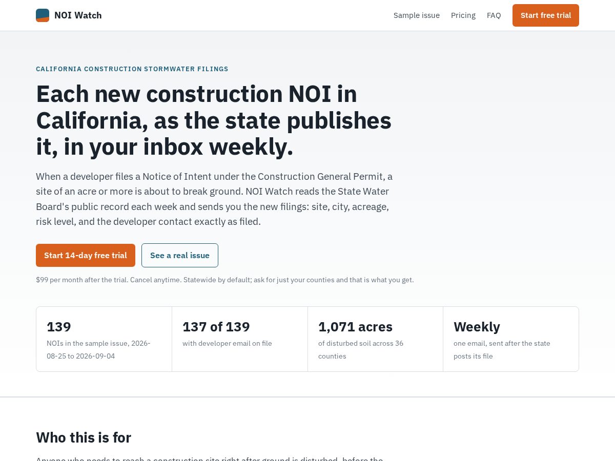 Landing-page snapshot of noiwatch.com