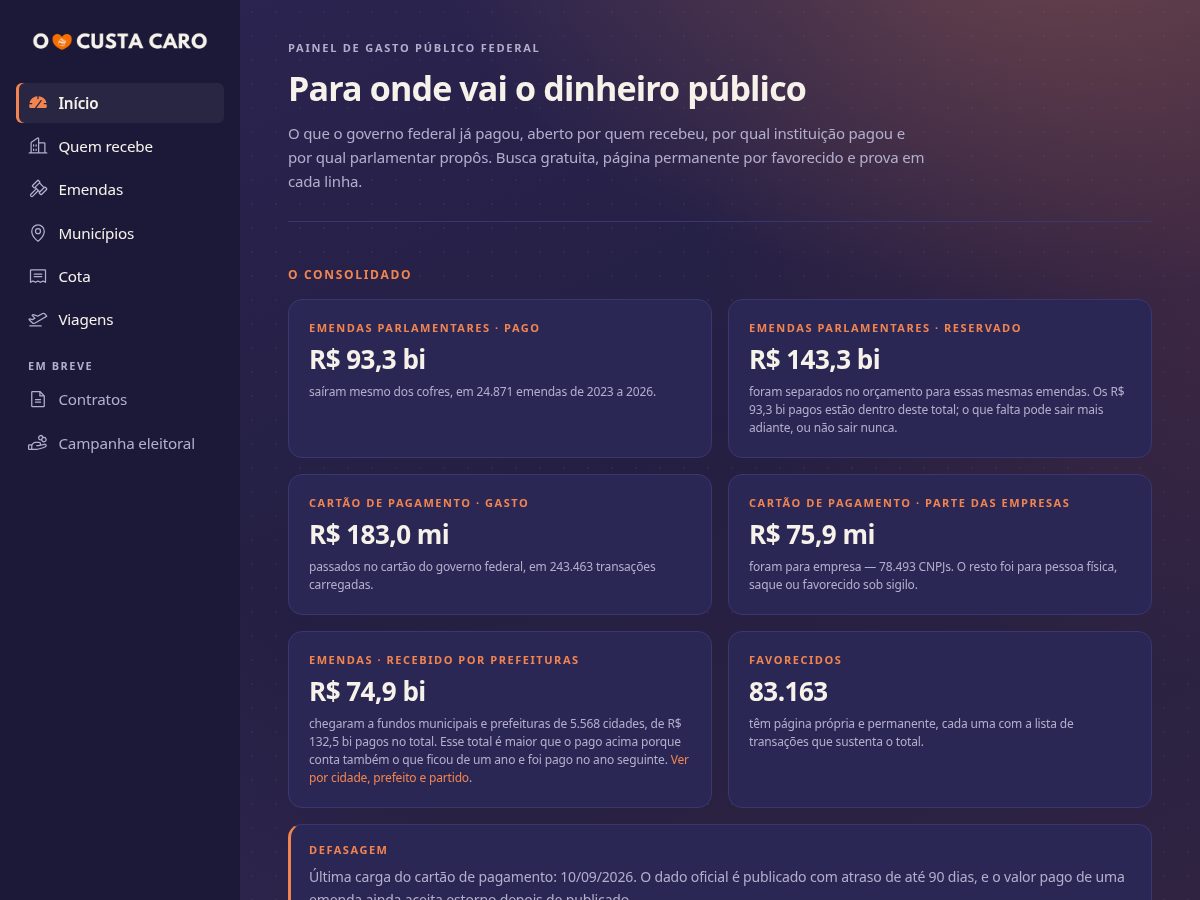 Landing-page snapshot of oamorcustacaro.com