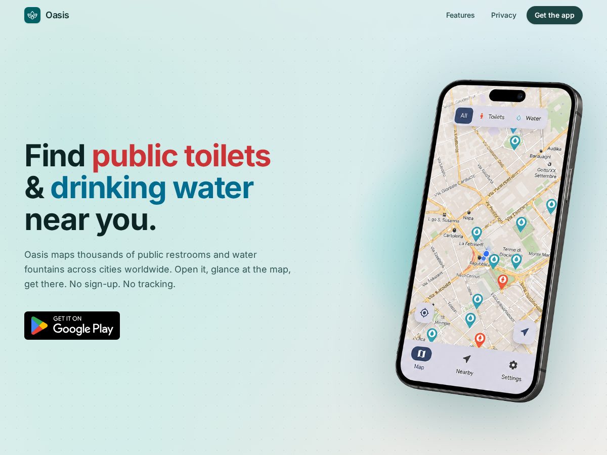 Landing-page snapshot of oasismap.app