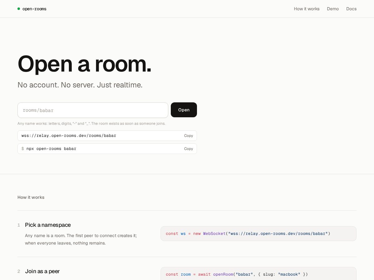 Landing-page snapshot of open-rooms.dev