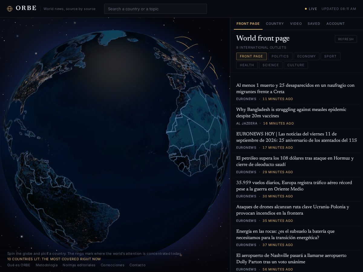 Landing-page snapshot of orbenews.com