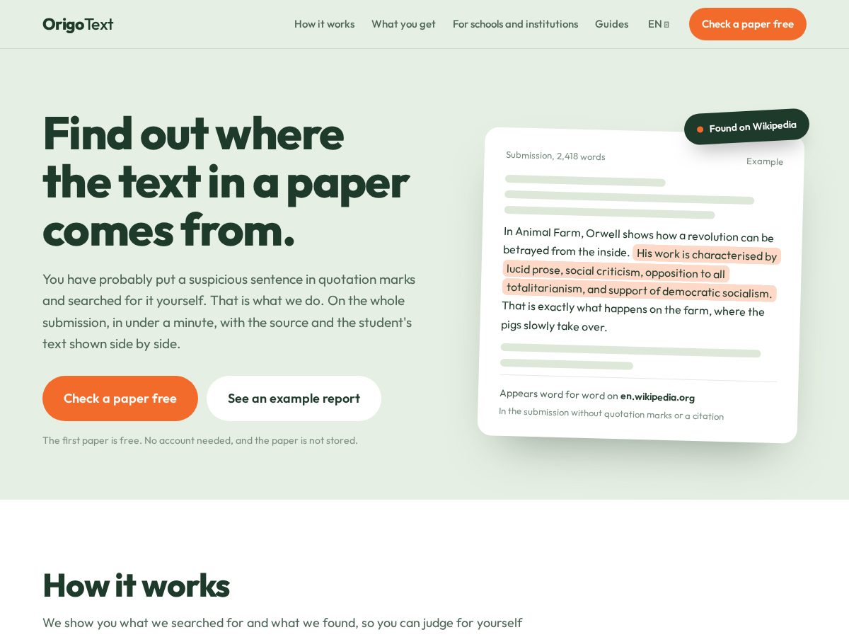 Landing-page snapshot of origotext.com