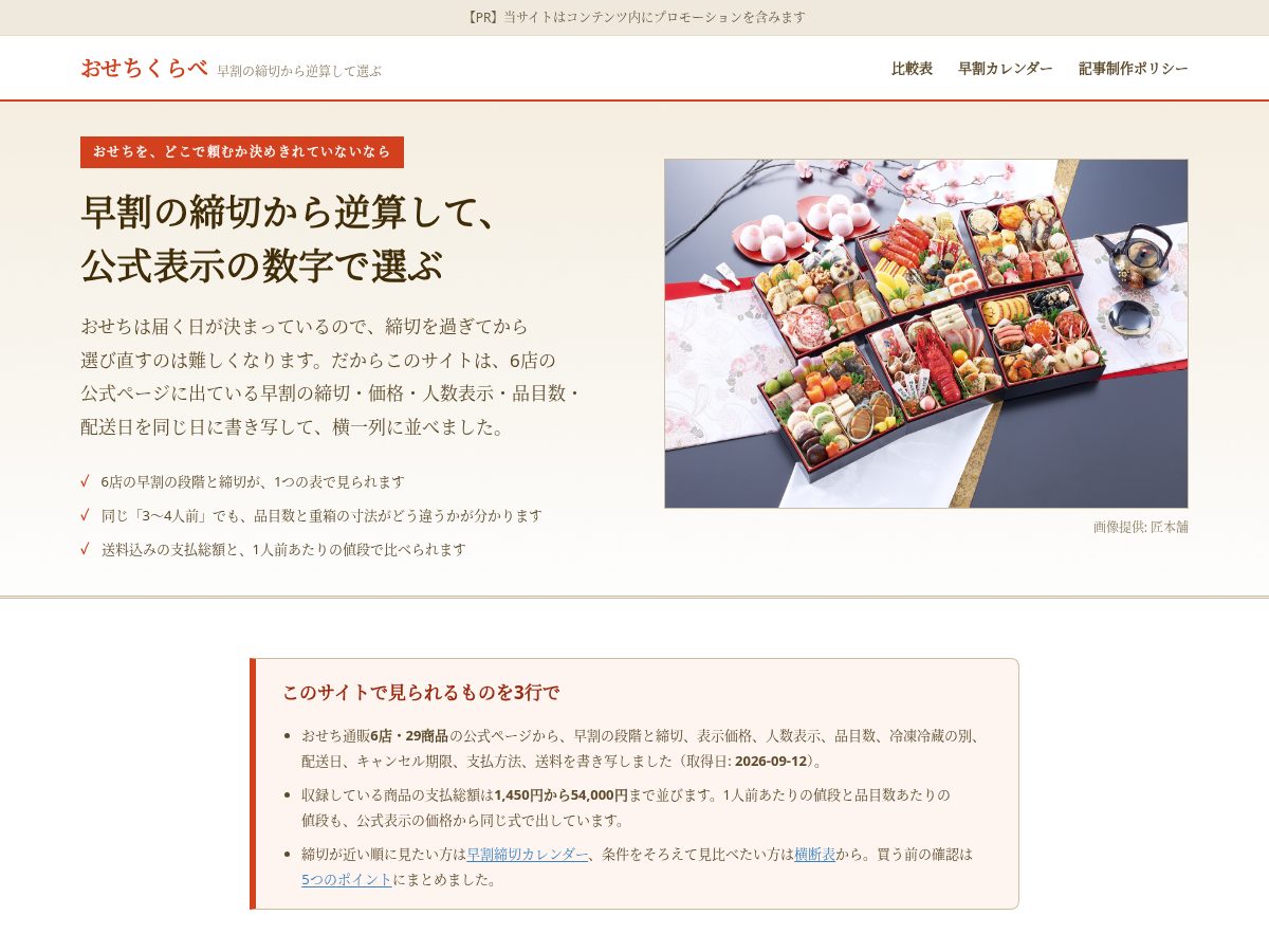 Landing-page snapshot of osechi-kurabe.com