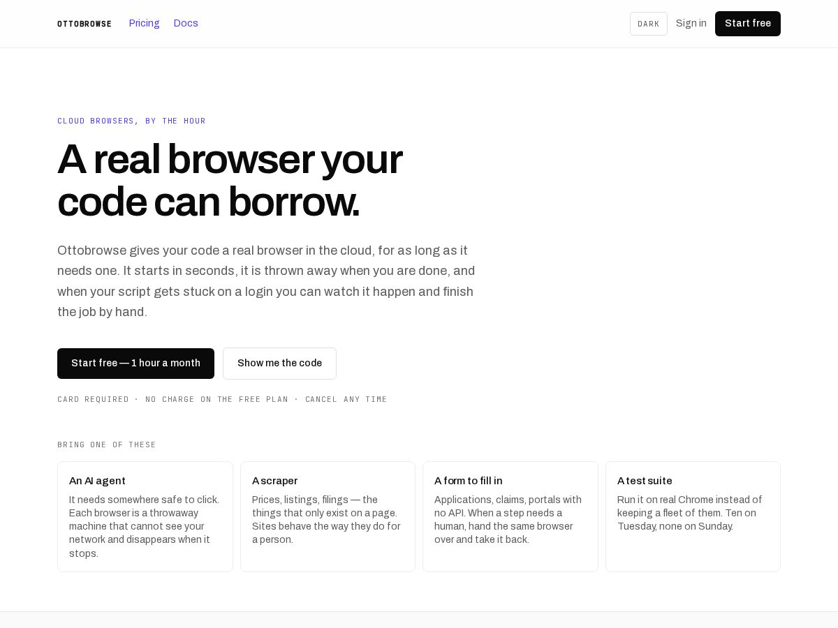 Landing-page snapshot of ottobrowse.com