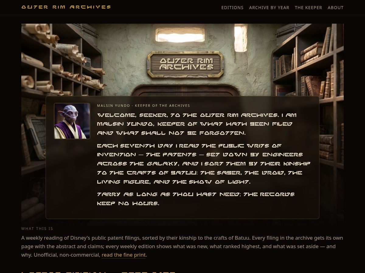 Landing-page snapshot of outer-rim-archives.com