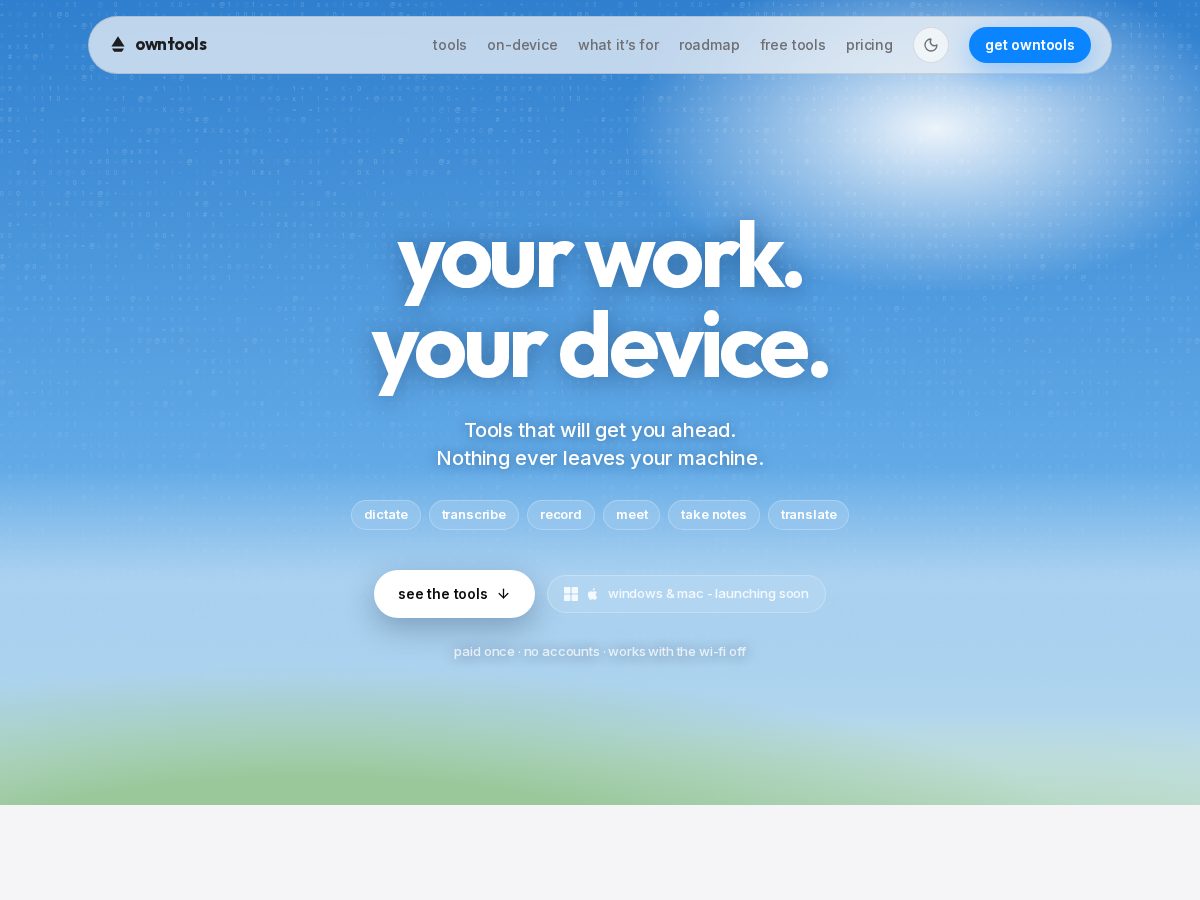 Landing-page snapshot of owntools.app