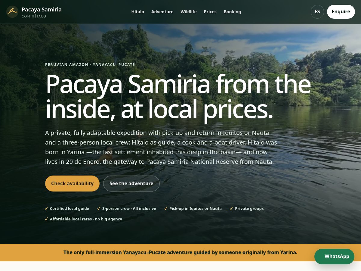 Landing-page snapshot of pacaya-samiria-tours.com