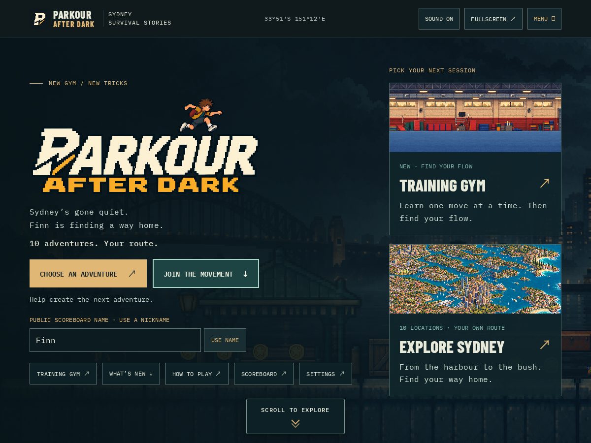 Landing-page snapshot of parkourafterdark.app