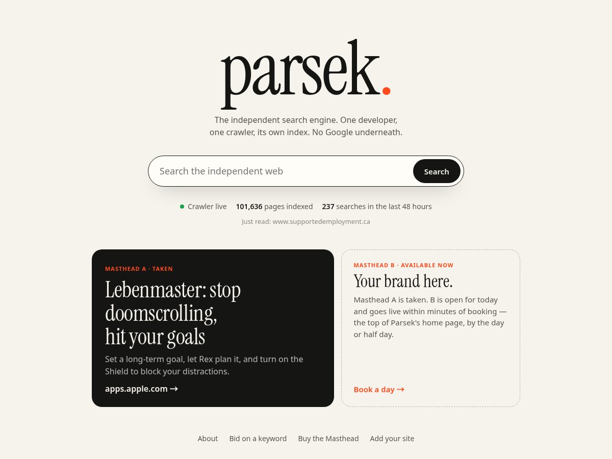 Landing-page snapshot of parsek.app
