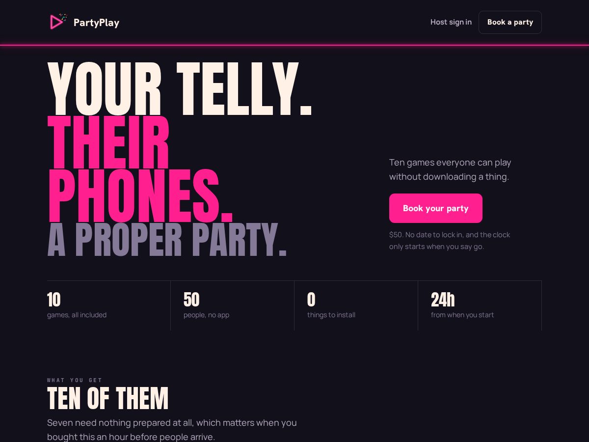 Landing-page snapshot of partyplay.site