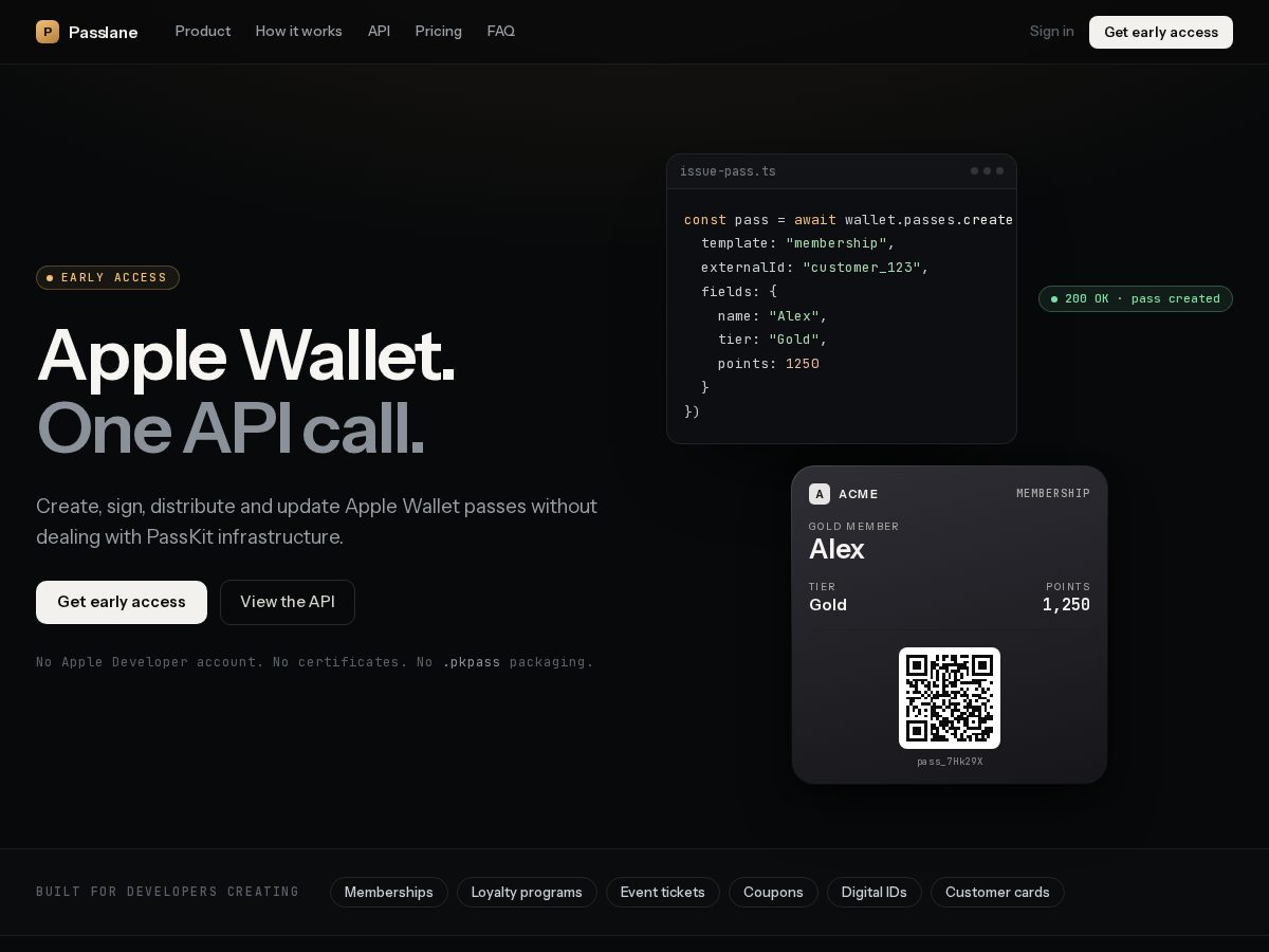 Landing-page snapshot of passlane.dev